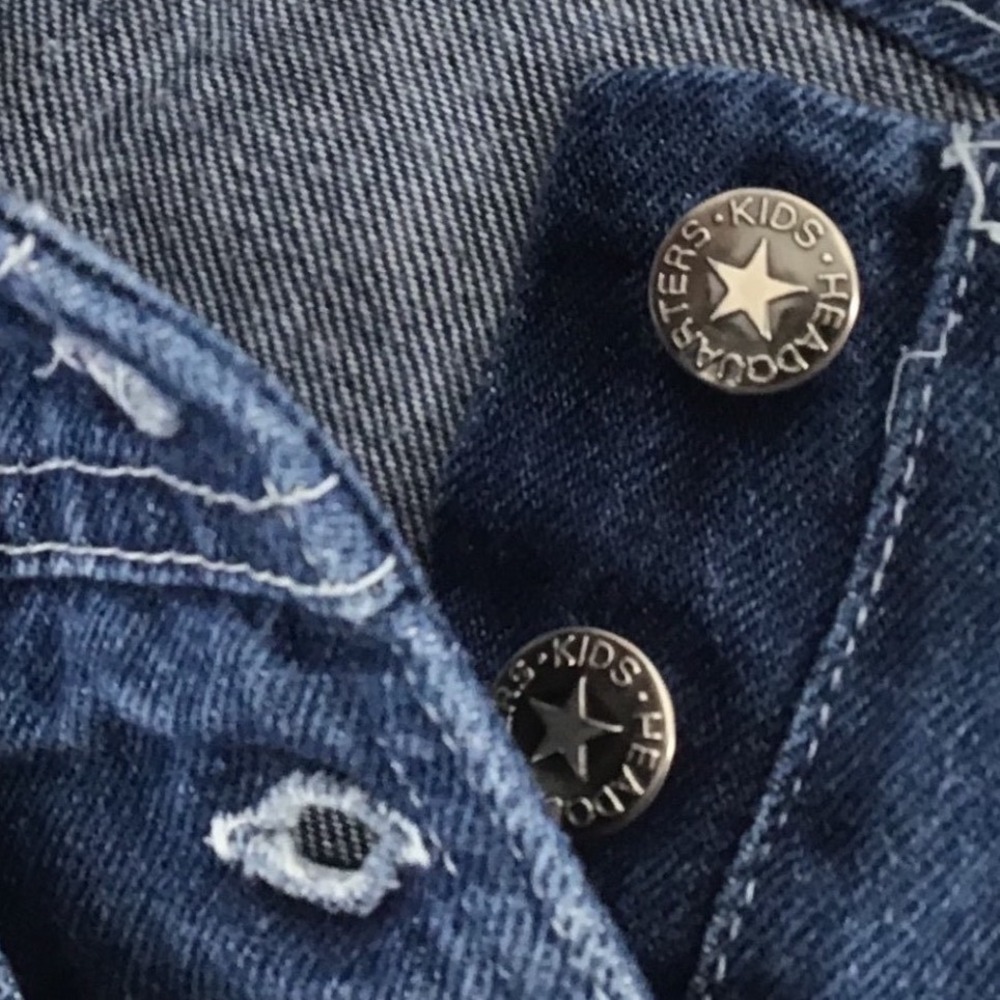 Vintage Kids Headquarters Tool Shop Builder Denim Overalls Shorts 3T Embroidered - Picture 5 of 9